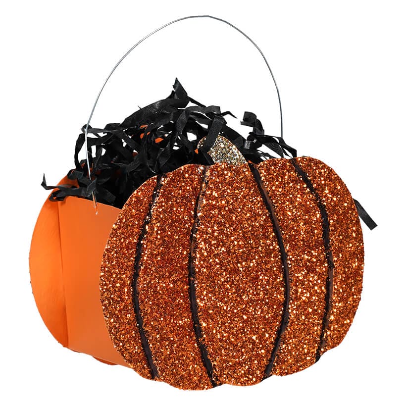 Orange Glittered Pumpkin Bucket