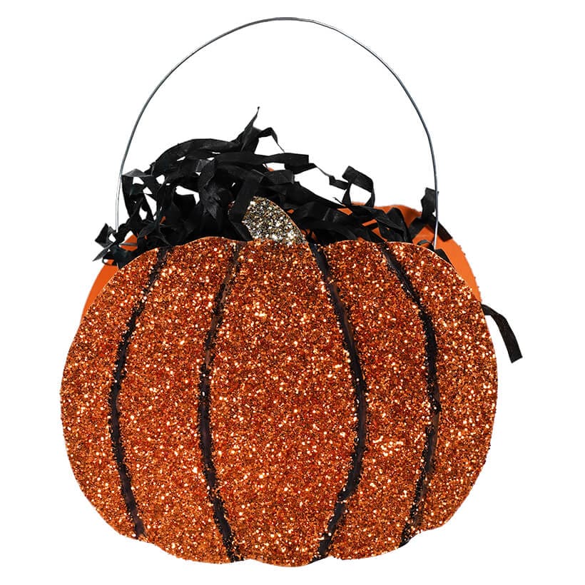 Orange Glittered Pumpkin Bucket