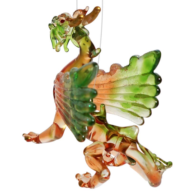 Orange & Green Winged Dragon Ornament