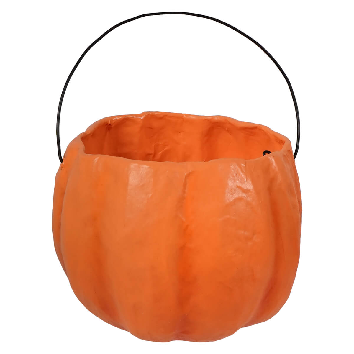 Orange plastic pumpkin bucket with black wire handle perfect for halloween pumpkins and gourds or halloween buckets and lanterns