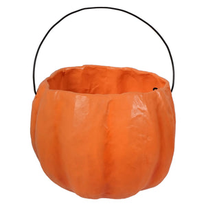 Orange plastic pumpkin bucket with black wire handle perfect for halloween pumpkins and gourds or halloween buckets and lanterns