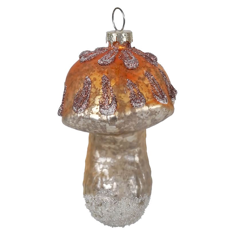 Orange Top Mercury Glass Mushroom Ornament - Ornaments