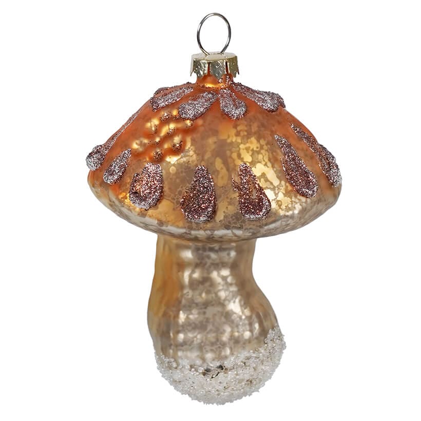 Orange Top Mercury Glass Mushroom Ornament - Ornaments