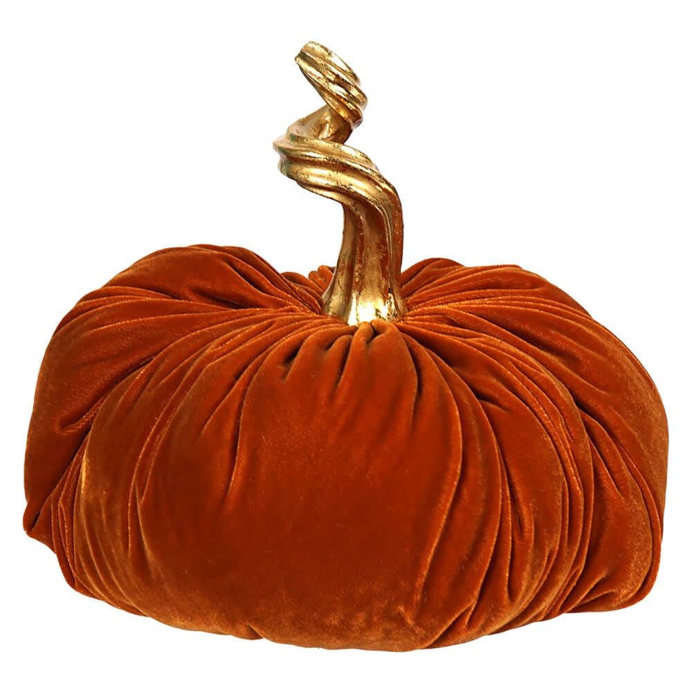 Orange Velvet Stuffed Pumpkin With Twisted Gold Stem