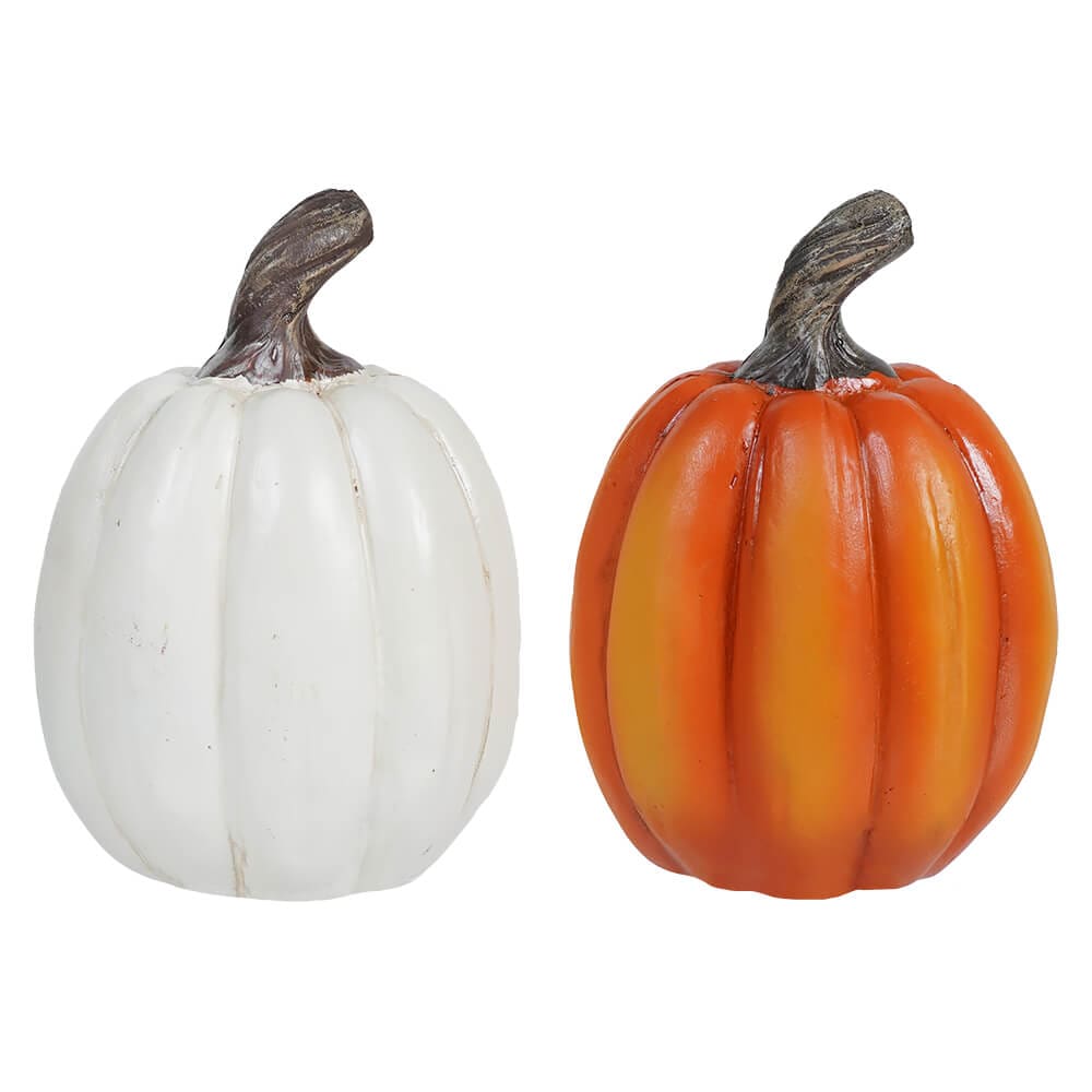 Orange & White Resin Harvest Pumpkins Set/2