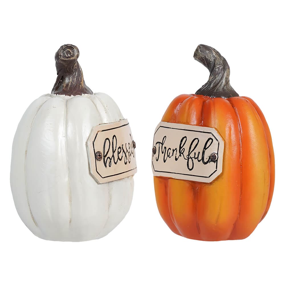 Orange & White Resin Harvest Pumpkins Set/2