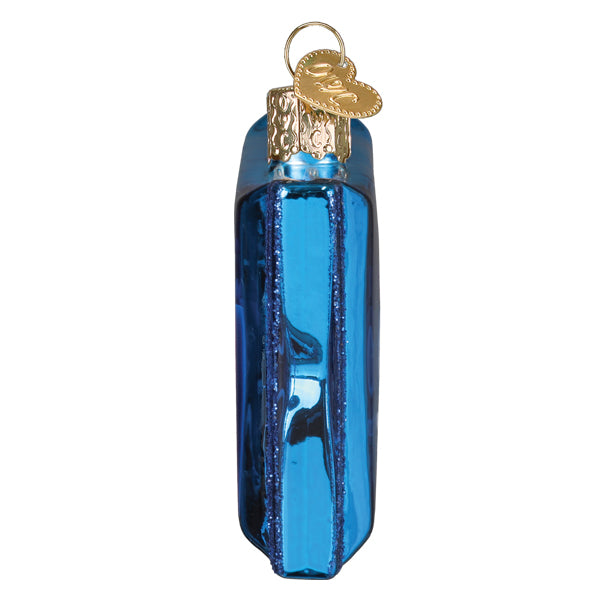 Oreo double stuf christmas glass ornament in translucent blue glass with gold heart tag and decorative cap food drink ornament