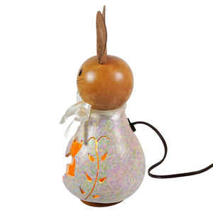 Paige bunny small lighted pastel bunny gourd lamp with amber glossy head brown leather ears and orange leaf cutouts