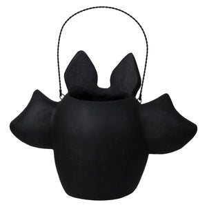 Black paper mache bat bucket with twisted wire handle from transpac halloween collection halloween buckets and lanterns