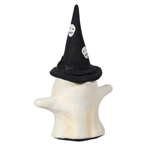 Paper mache ghost wearing black witch hat with white skull faces halloween ghost figures decoration