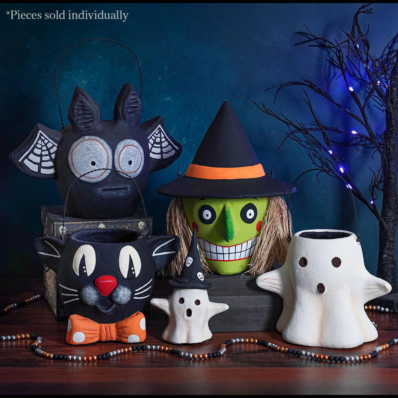 Black paper mache witch bucket with orange band from transpac halloween collection for halloween witches decor