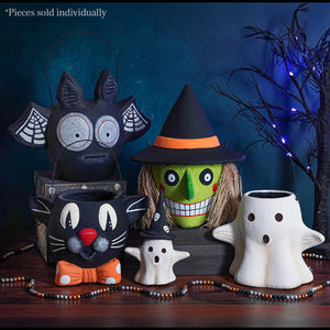 Black paper mache witch bucket with orange band from transpac halloween collection for halloween witches decor