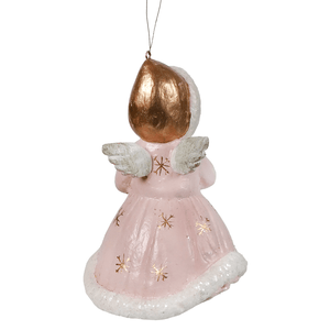 Pastel angel holding candle ornament by bethany lowe design pink with gold snowflakes and white fur christmas angels