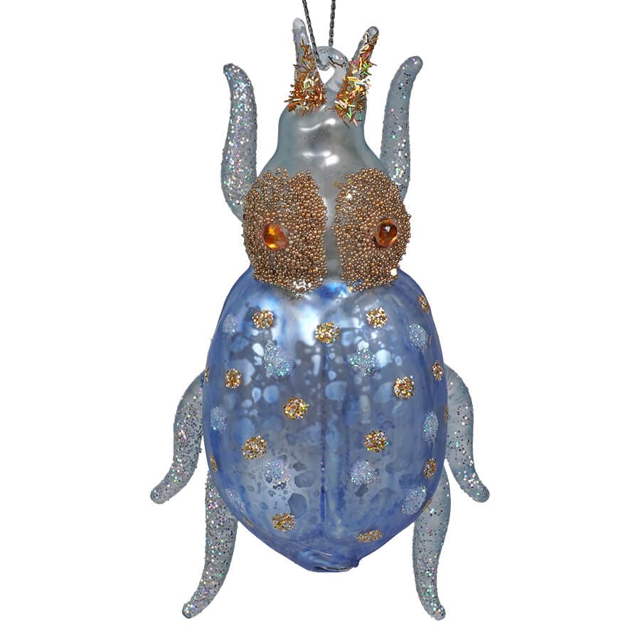 Pastel Blue & Gold Horned Beetle Ornament