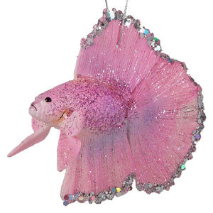 Pastel pink beta fish ornament with silver sequin accents on fins and tail cody foster ornament fish ornament