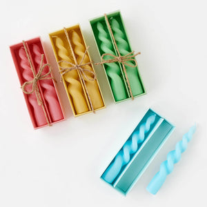 Set of pastel swirl candles box set 2 with colorful twisted easter decor candles tied with rustic twine in matching boxes