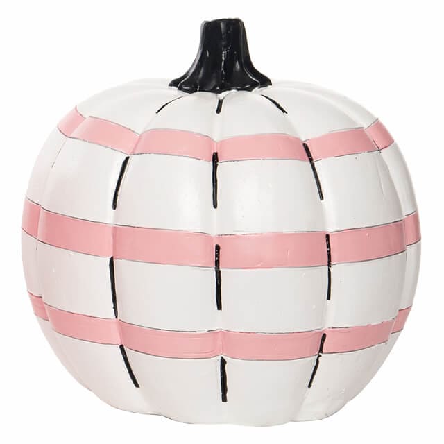 Patterned Pastel White & Pink Striped Resin Pumpkin Decor - Halloween