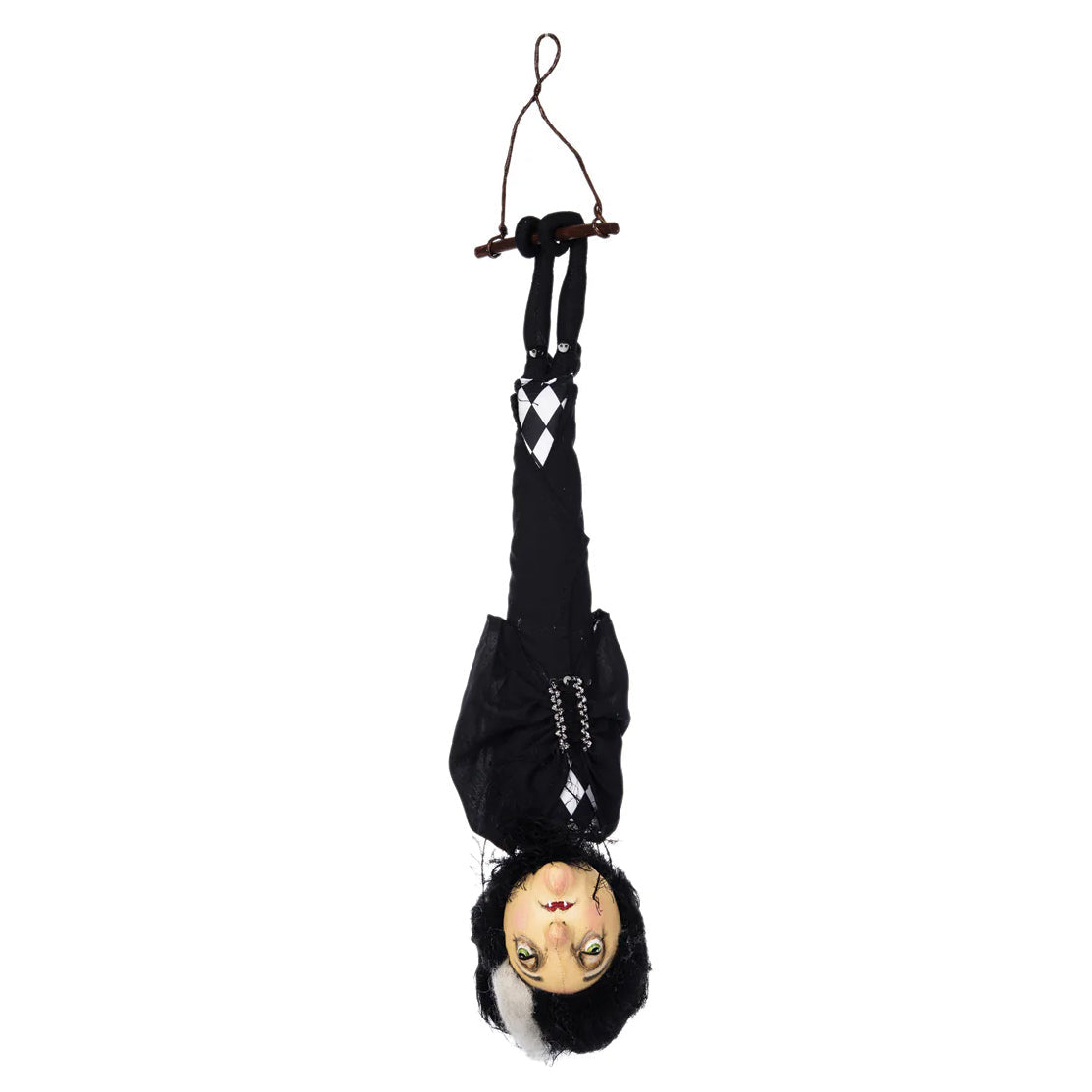 Pauline hanging doll black with white diamond suit hanging upside down string joe spencer’s gathered halloween hanging decor