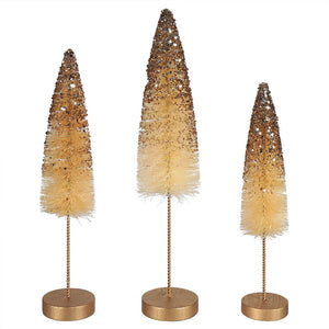 Peaceful Gold Glitter Bottle Brush Trees Set/3