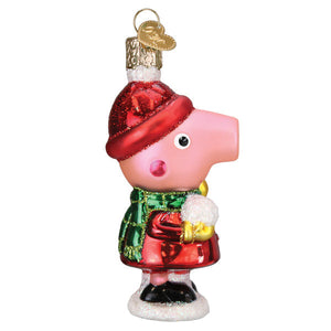 Pink peppa pig figurine wearing red glittery hat and plaid scarf in peppa pig with snowball ornament for world christmas glass