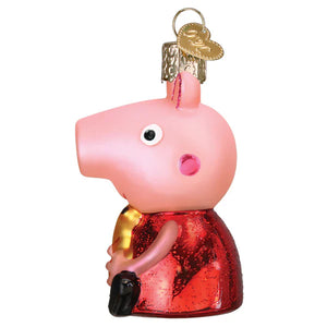 Pink peppa pig ornament with red glittery dress and gold heart tag perfect for toys and fun miscellaneous ornaments