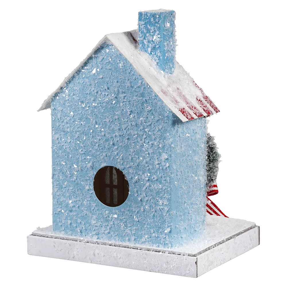 Petite Blue House With Snowman - Christmas