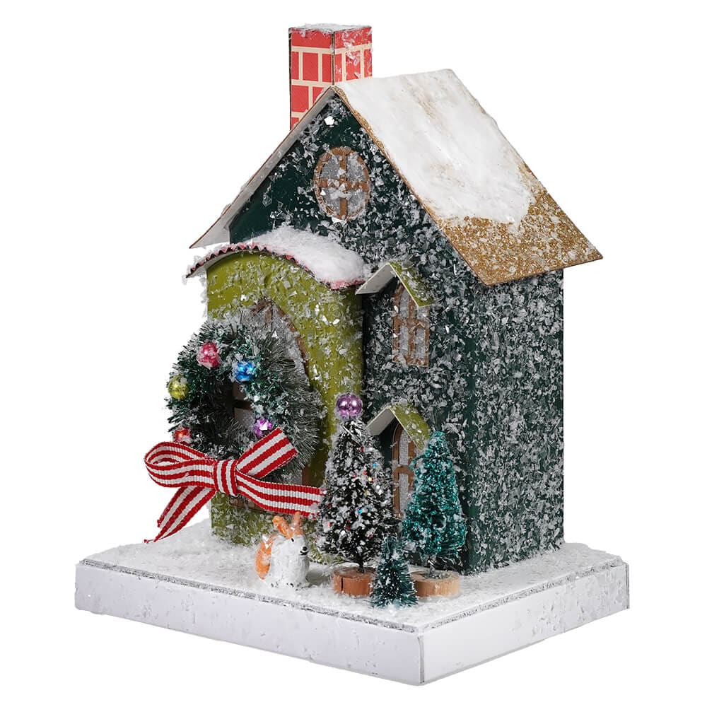 Petite Green House With Bunny - Christmas