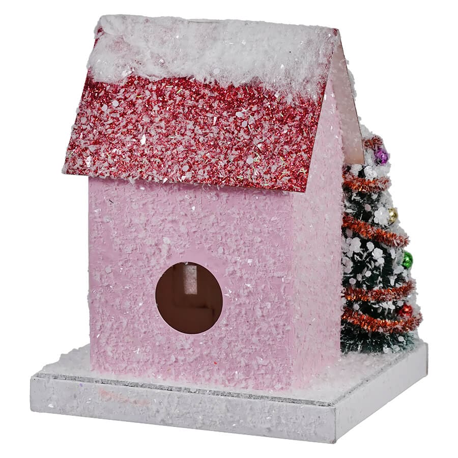 Petite Pink Snowman Cottage - Christmas