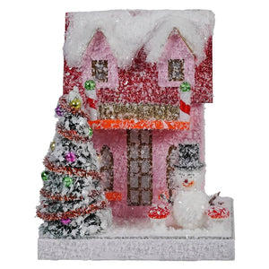 Petite Pink Snowman Cottage - Christmas