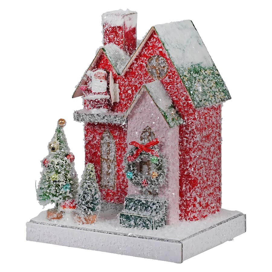 Petite Red House With Santa - Christmas