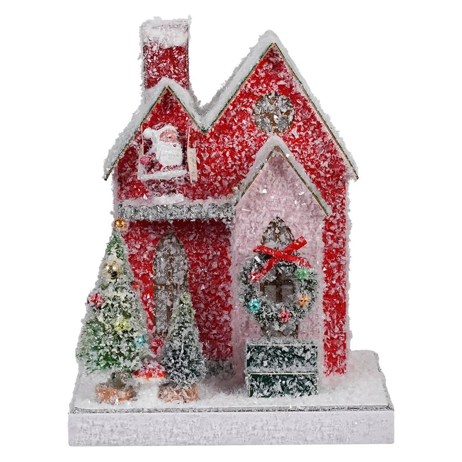 Petite Red House With Santa - Christmas