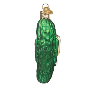 Green textured glass pickle ball mini pickle ornament with gold metal cap hanging christmas glass ornament