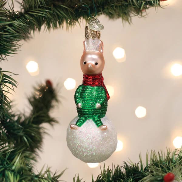 Piglet On Snowball Ornament - Ornaments