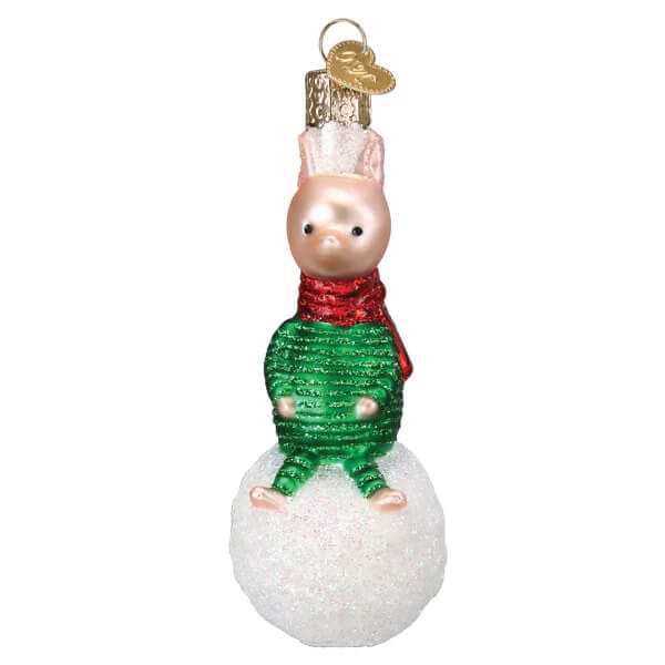 Piglet On Snowball Ornament - Ornaments