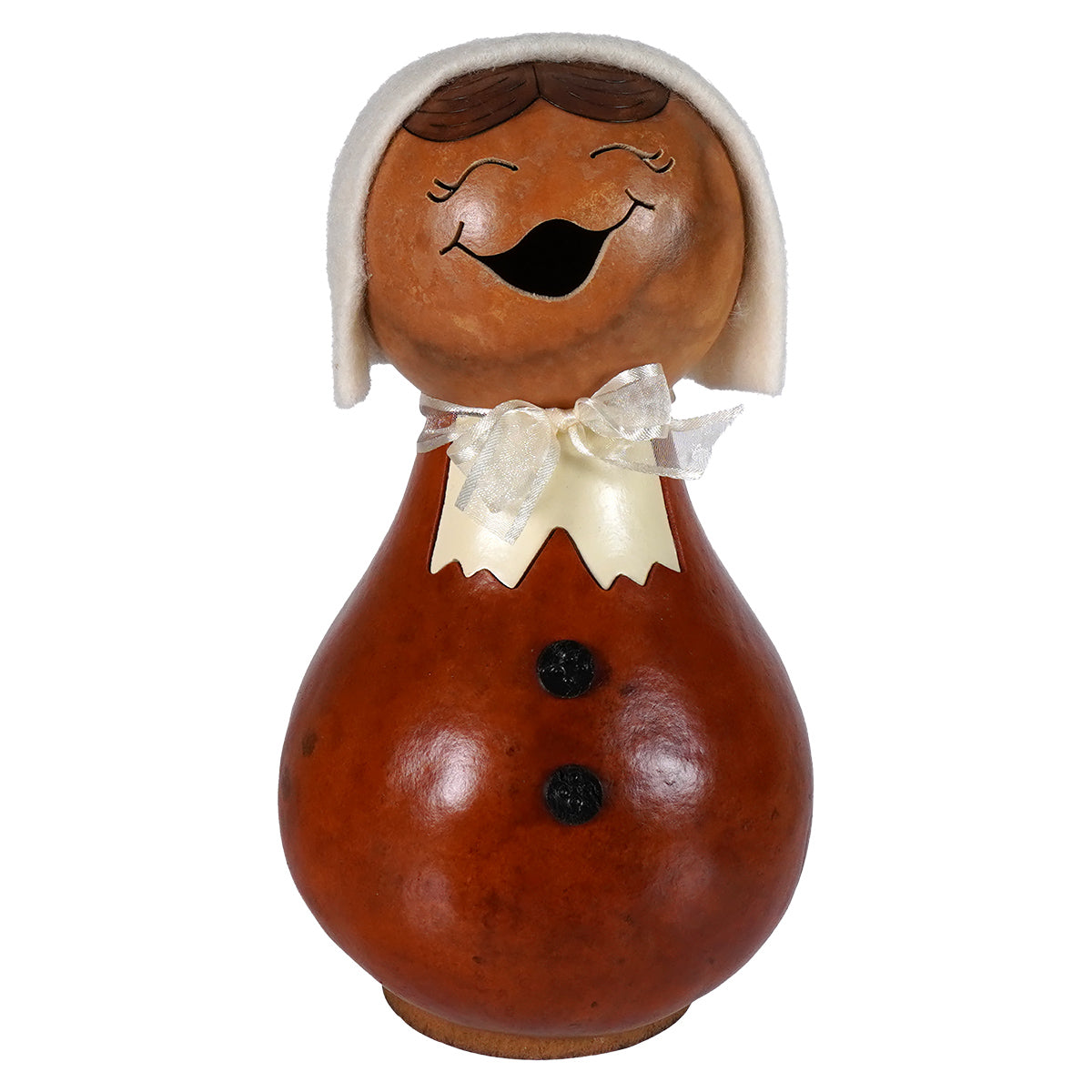 Hand-painted pilgrim lady gourd by meadowbrooke gourds artisans perfect thanksgiving pilgrims and indians figural decor