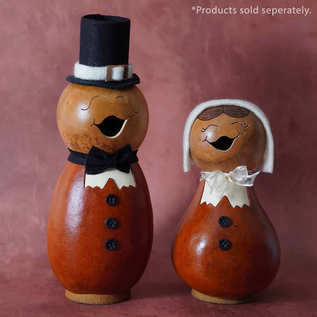 Hand-carved wooden pilgrim man gourd figurines by meadowbrooke gourds artisans with thanksgiving pilgrims and indians figural decor