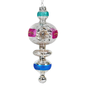 Pink, Blue & Turquoise Indent Reflector Finial Ornament