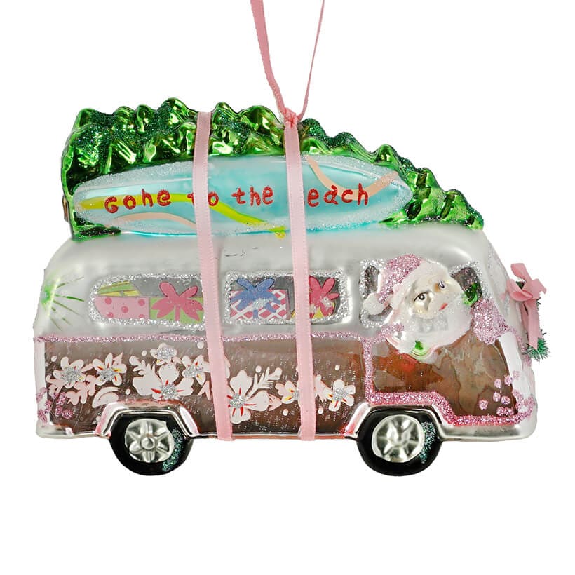 Pink Christmas Beach Van Ornament