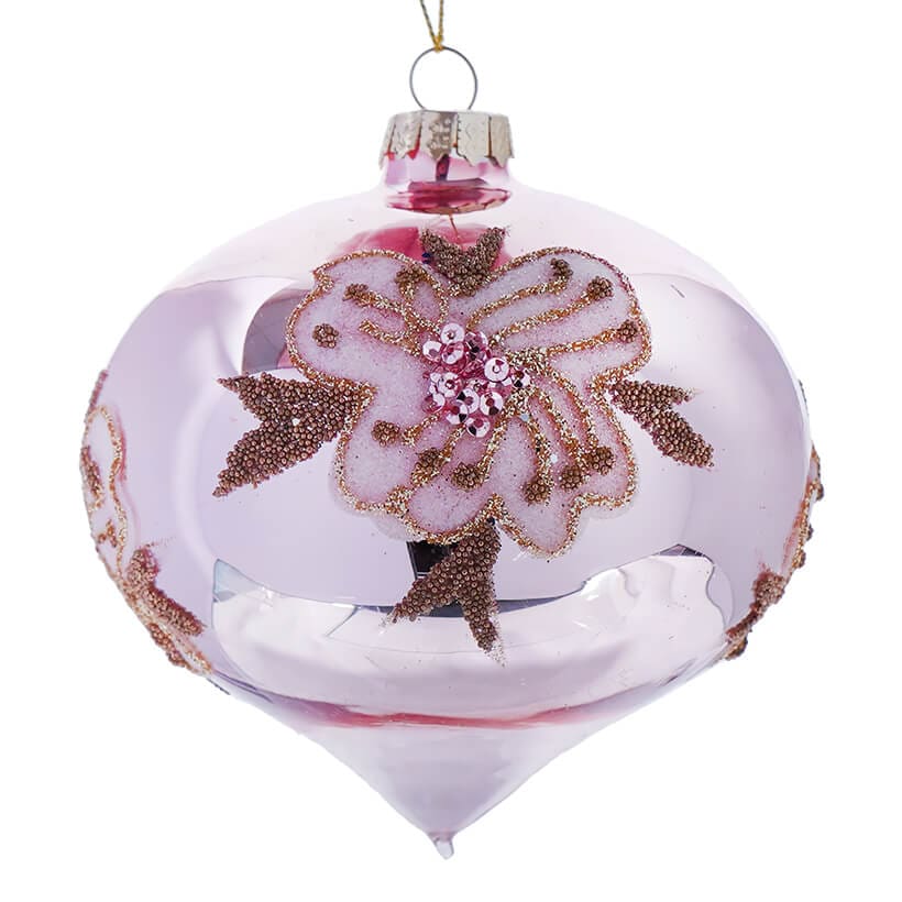 Pink Glass Beaded Butterfly Onion Ornament