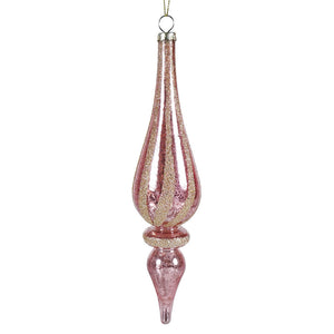 Pink mercury glass finial ornament with champagne glitter in teardrop shape perfect for christmas decor
