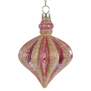 Pink mercury glass onion ornament with champagne glitter in pink and gold perfect for christmas decor