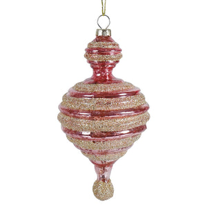 Pink mercury glass three-tier ornament with sparkling champagne glitter for festive holiday décor