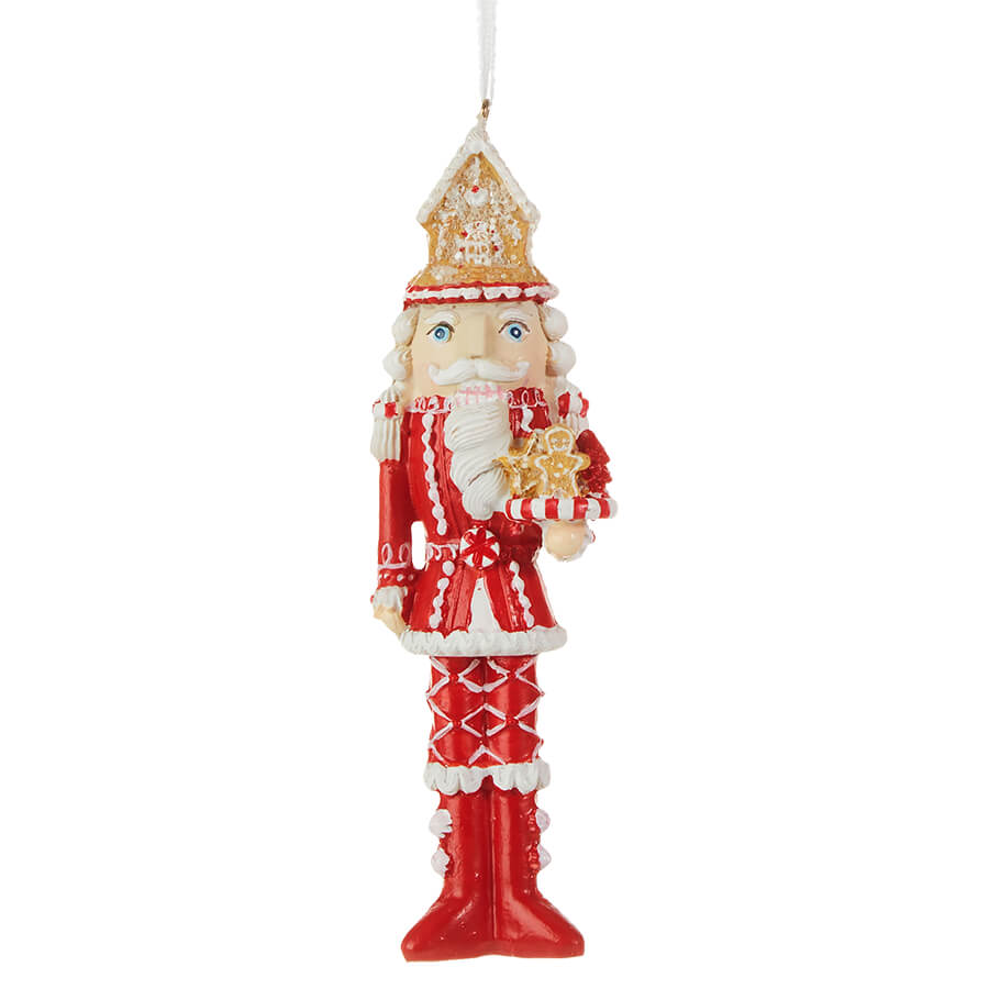 Pink & Red Gingerbread Nutcracker Holding Christmas Goodies Ornament - Ornaments