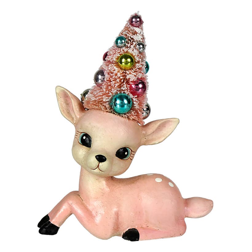 Pink Resting Pastel Reindeer With Tree