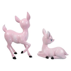 Pink retro deer set of 2 with polka dots black hooves and blue eyes perfect christmas reindeer figures ornaments and decor
