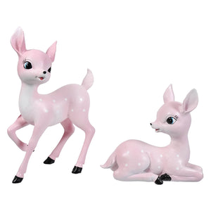 Pink retro deer set of 2 resin christmas reindeer figures with white spots and black hooves for holiday decor