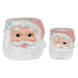 Pink Retro Santa Nesting Bowls Set/2 - Christmas