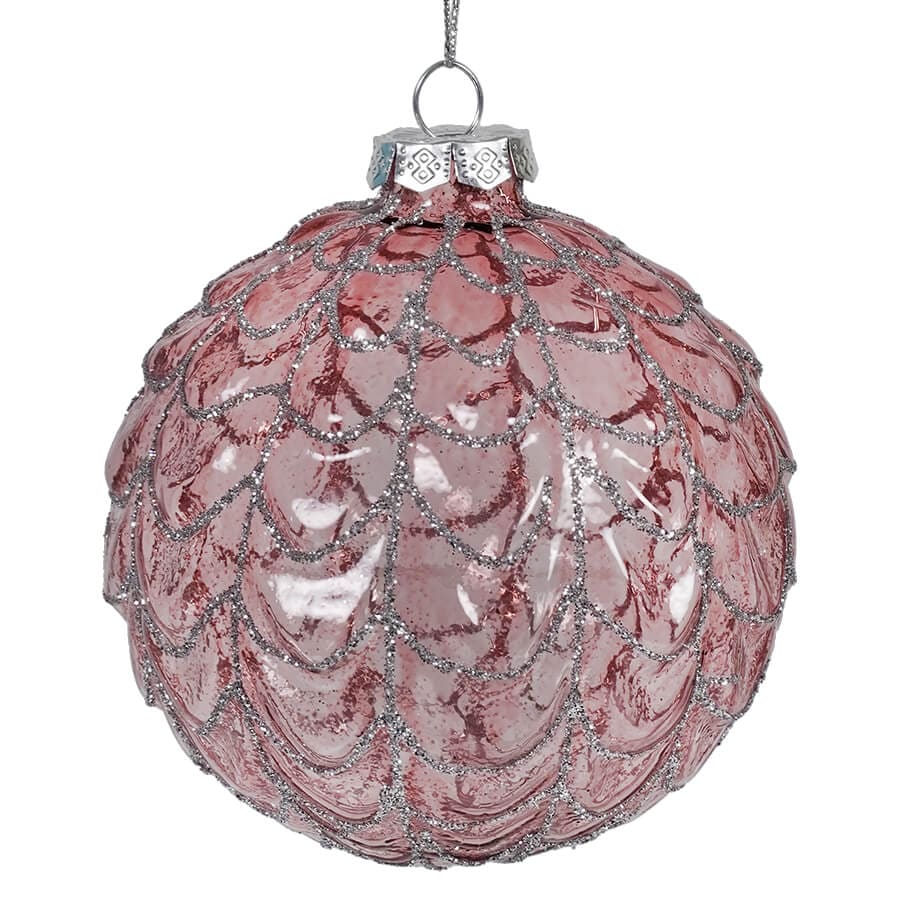 Pink & Silver Glittered Glass Ball Ornament - Ornaments