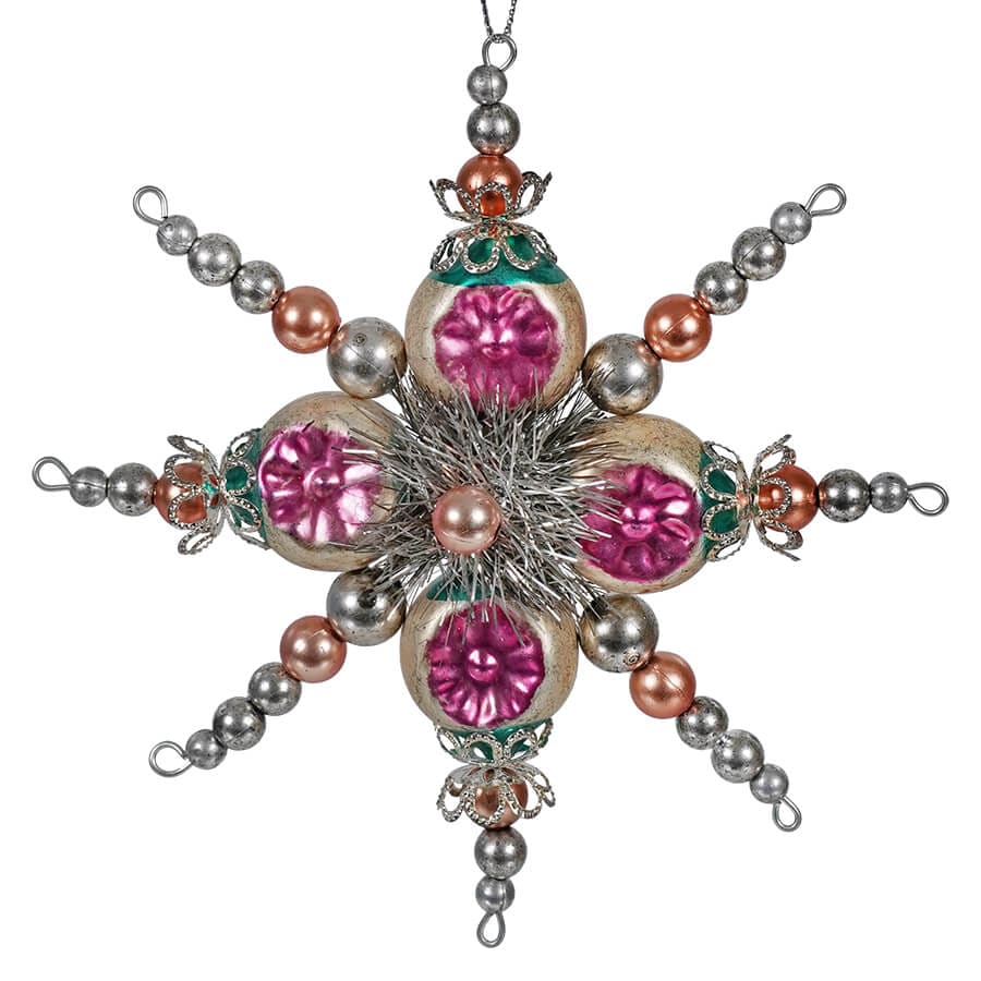 Pink & Silver Tinsel Starburst Ornament - Ornaments