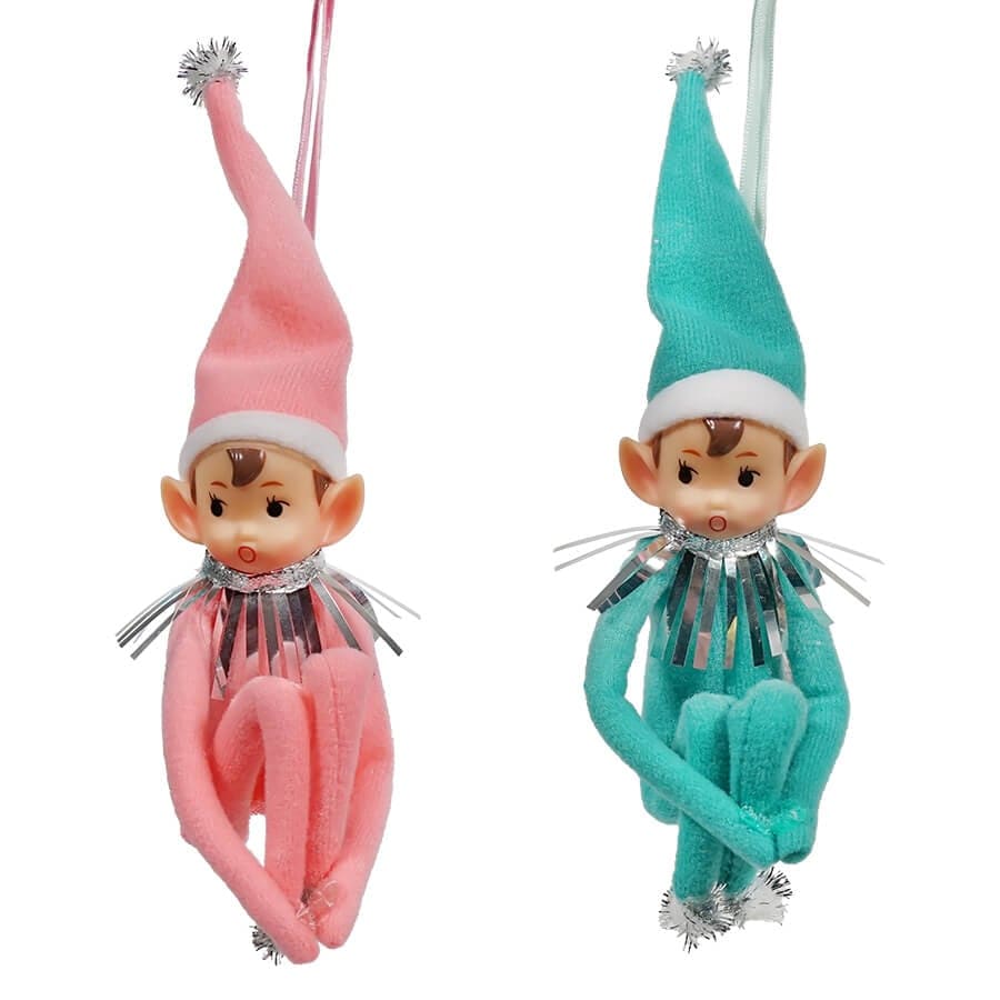 Pink & Teal Elf Ornaments Set/2